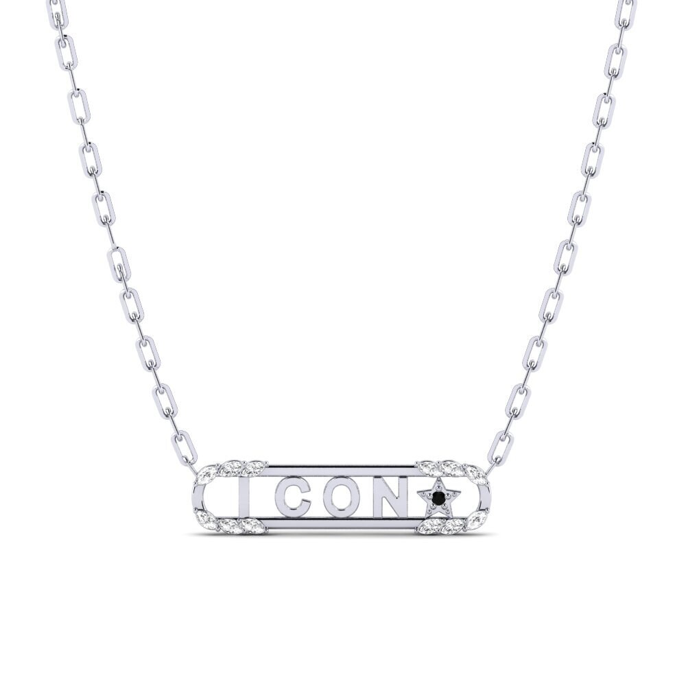 White Silver Black Sapphire Women's Necklace Tetari