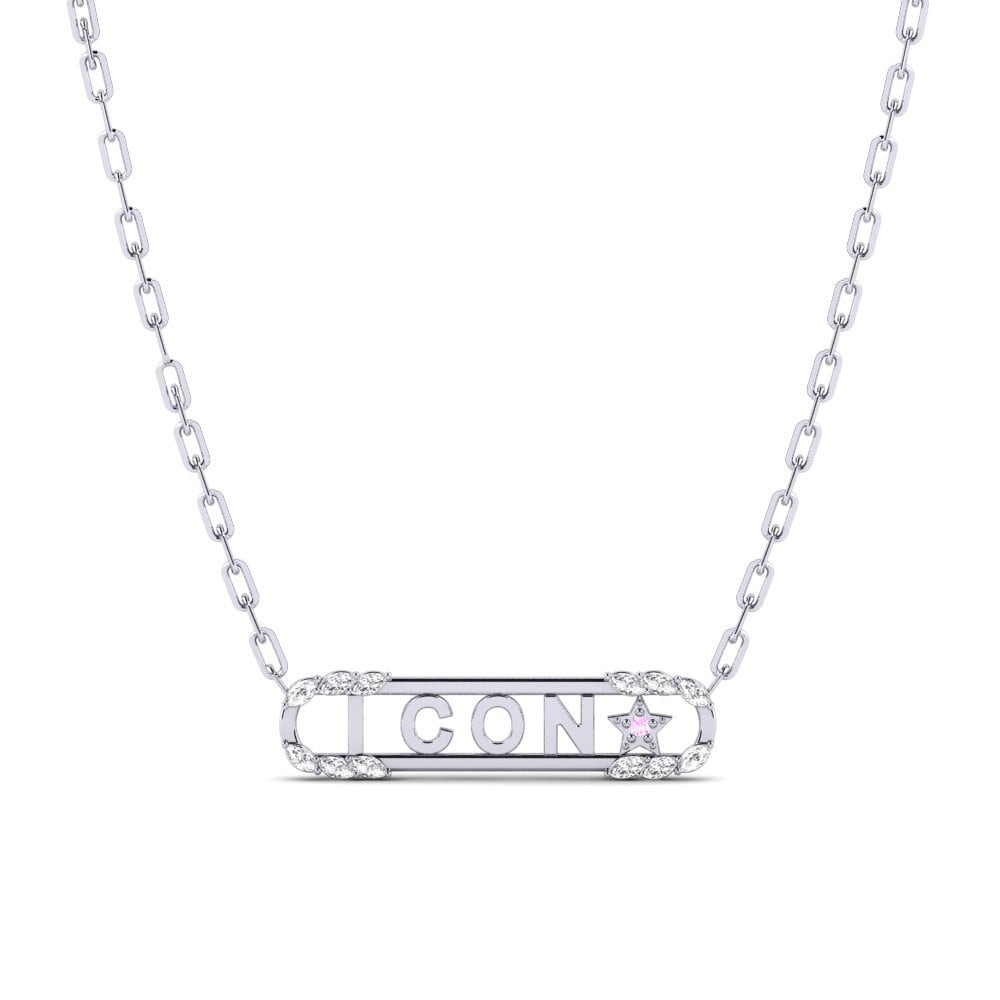 White Silver Pink Sapphire Women's Necklace Tetari