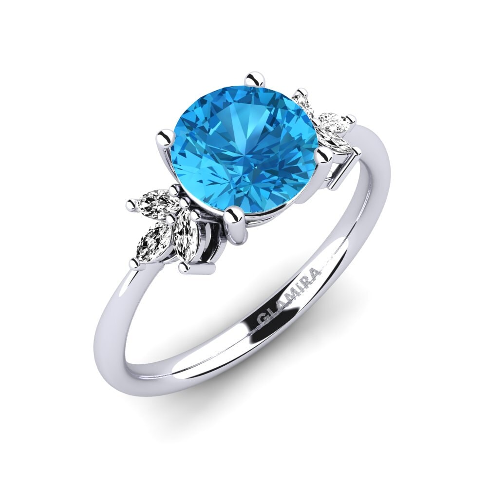 18k Oro blanco Topacio azul Anillo Tewalle