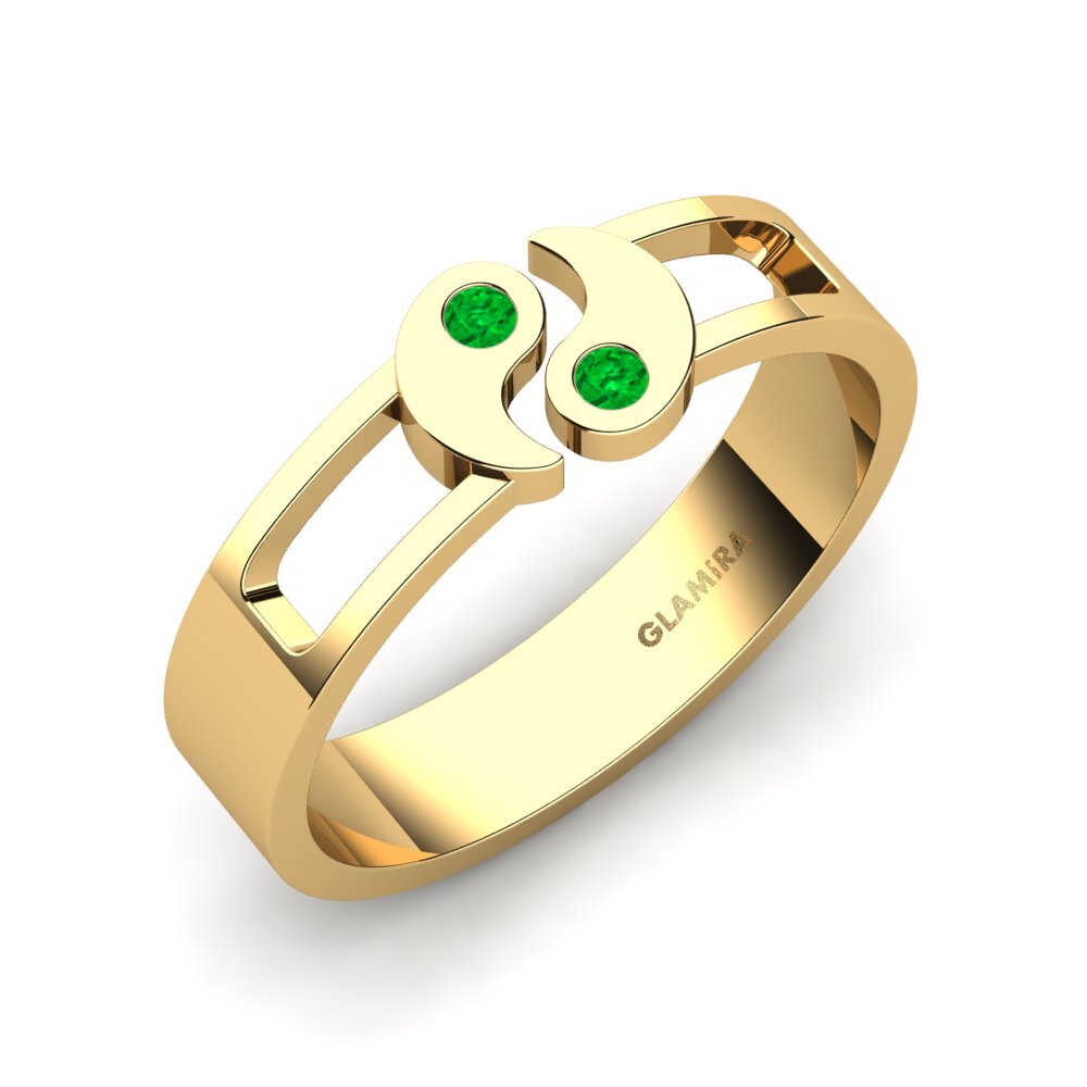 14ct Yellow Gold Emerald Men's Ring Thachis
