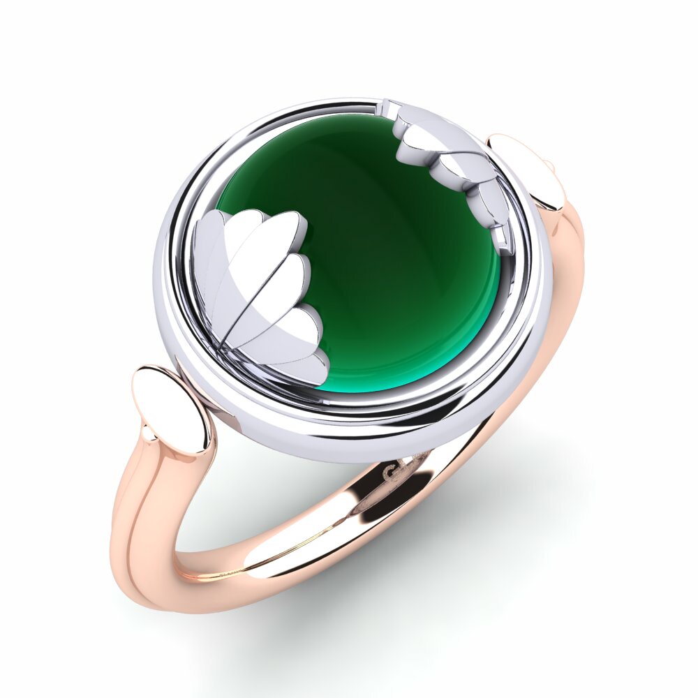 Or Rose& Blanc 18k Émeraude Cabochon Bague Thadia