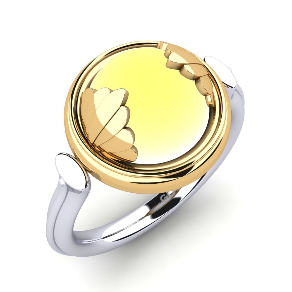 Or Blanc & Jaune 14k Topaze Citron Cabochon Bague Thadia