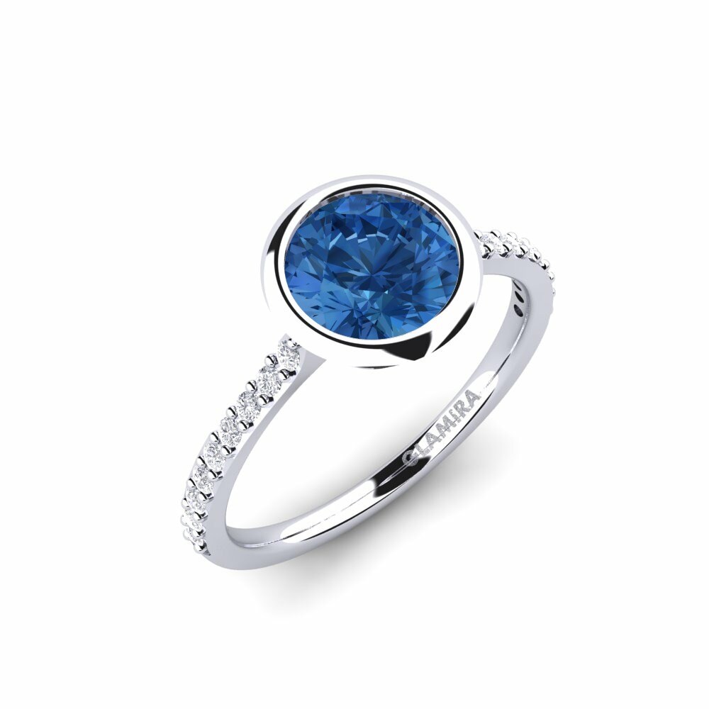 1 重量（克拉） 單鑽密鑲 施華洛世奇深藍水晶 14k 白色K金 訂婚戒指 Thandie