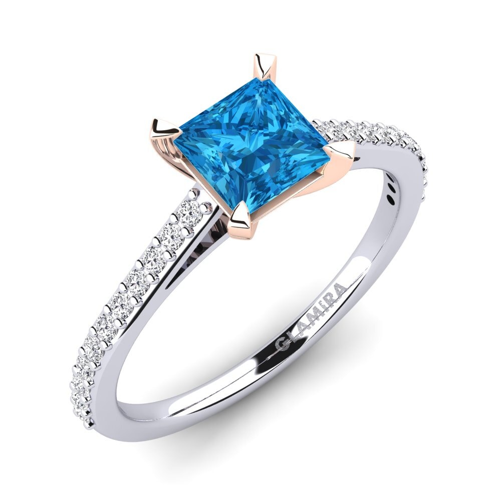 14ct White & Rose Gold Blue Topaz Engagement Ring Thomasett