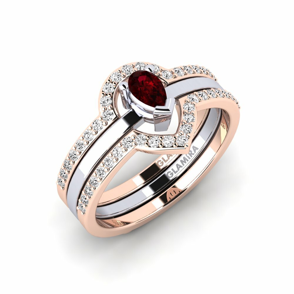 Or Rose& Blanc 18k Grenat Bague Thwend - SET