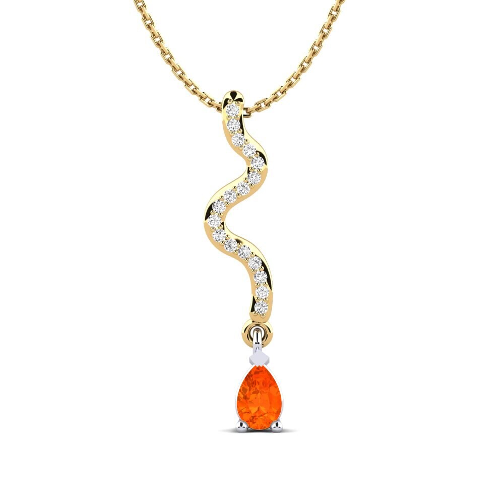 14k Oro Amarillo & Blanco Ópalo Fuego Colgante de Mujer Tibelde