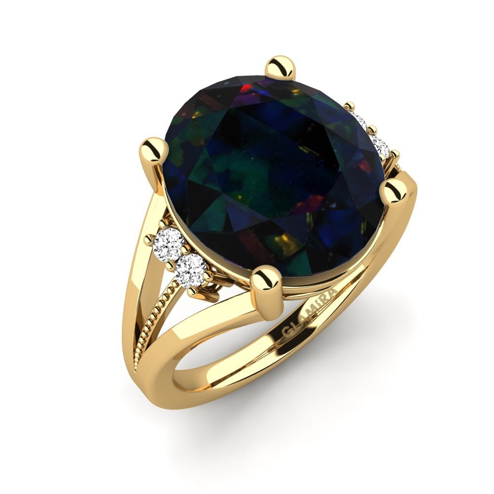18k Oro Amarillo Opalo Negro Anillo Tienette