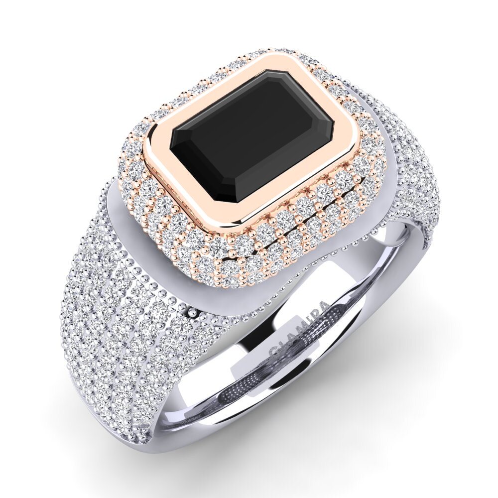9ct White & Rose Gold Black Onyx Engagement Ring Timerica