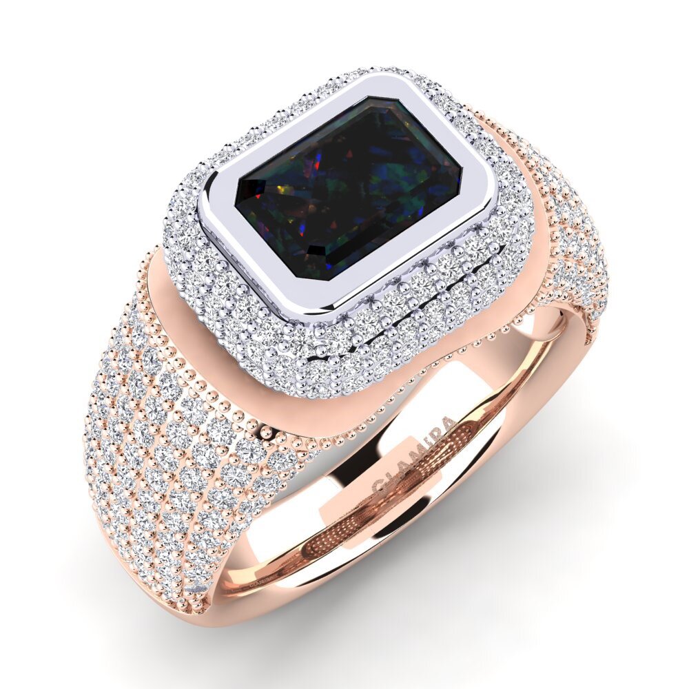 14ct Rose & White Gold Black Opal Engagement Ring Timerica