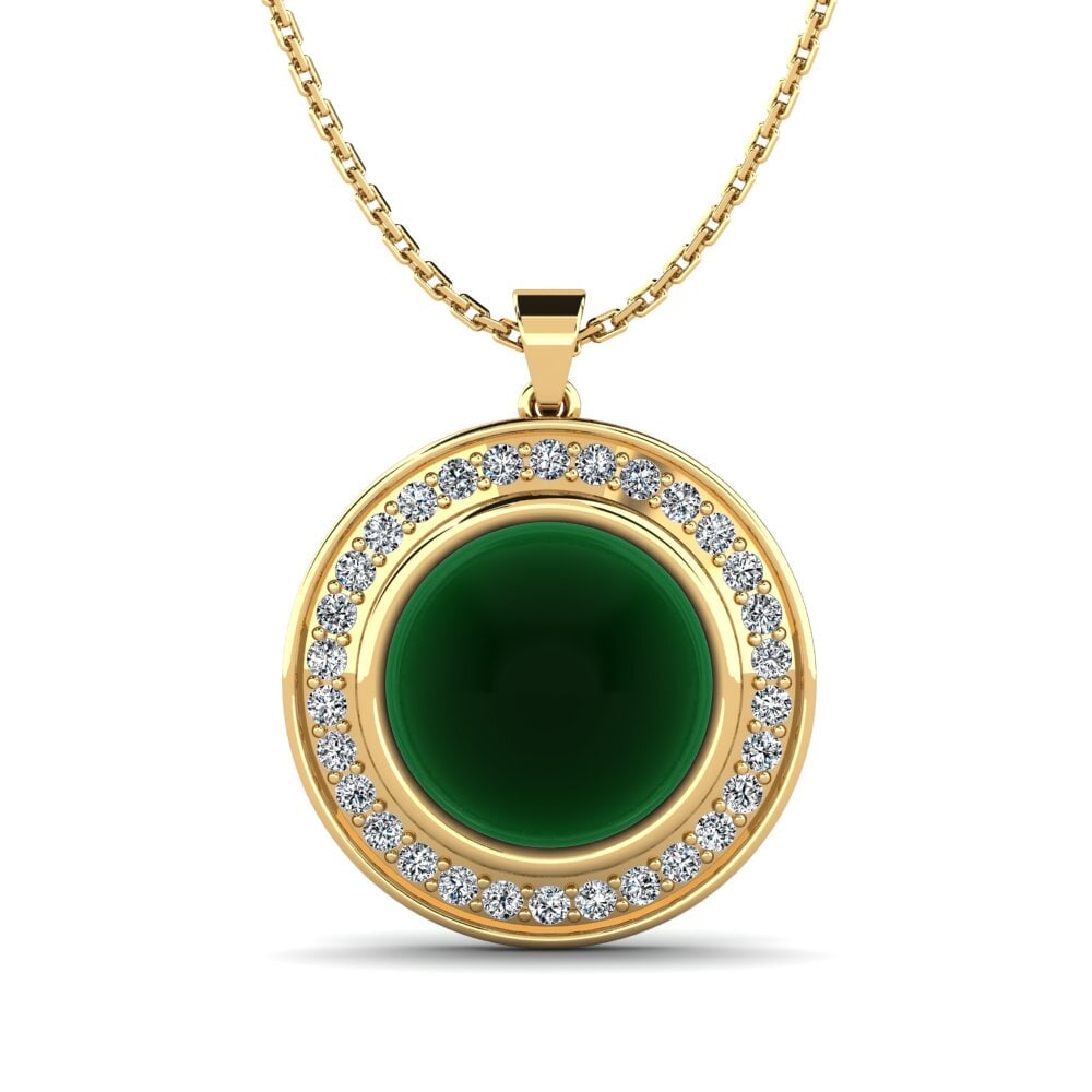 9k Oro Amarillo Esmeralda Cabujón Colgante de Mujer Timkasia