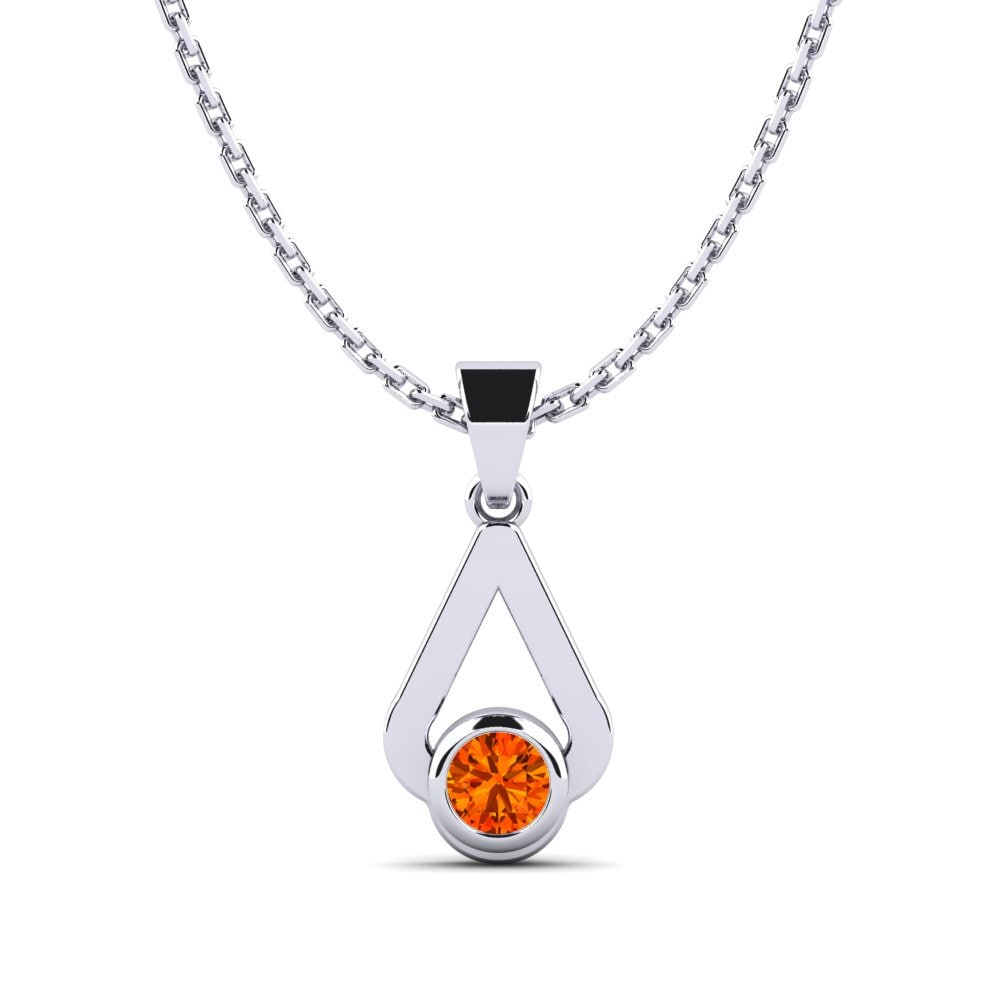 14k Oro Blanco Zafiro Naranja Colgante de Mujer Tingly