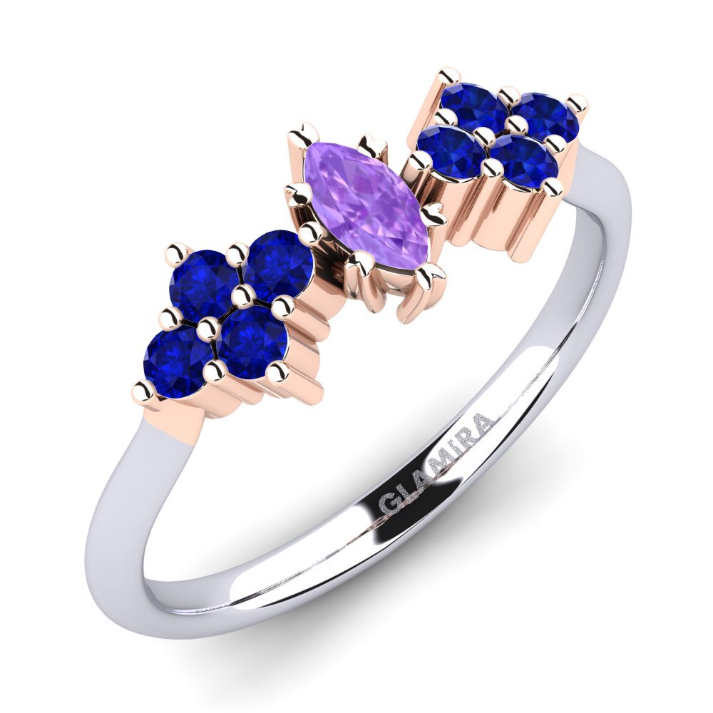 14K Wit & Rood Goud Amethist Verlovingsring Tinos