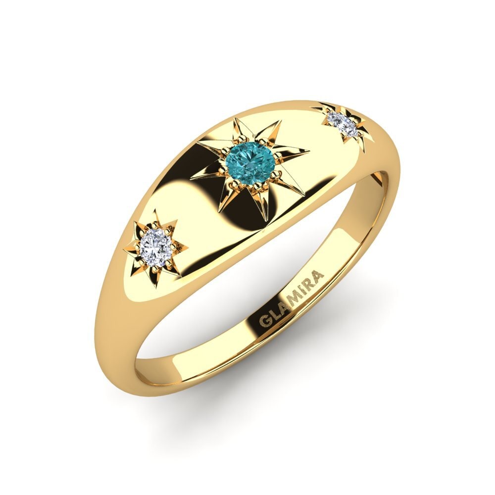 Or Jaune 9k Diamant Bleu Bague Tinystar