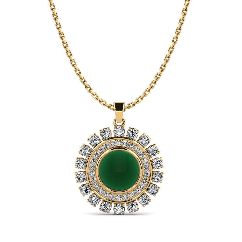 9k Oro Amarillo Esmeralda Cabujón Colgante de Mujer Tirtza