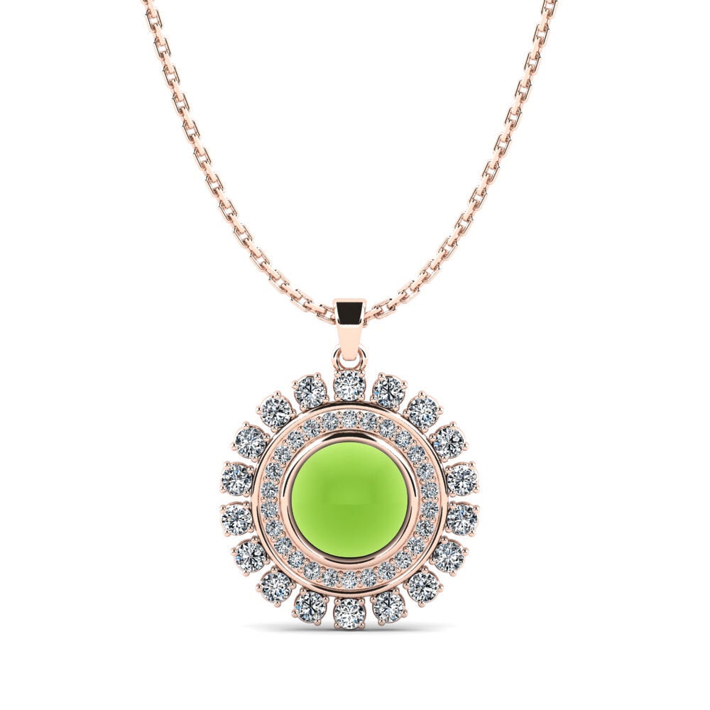 14k Oro Rosa Peridoto Cabujón Colgante de Mujer Tirtza