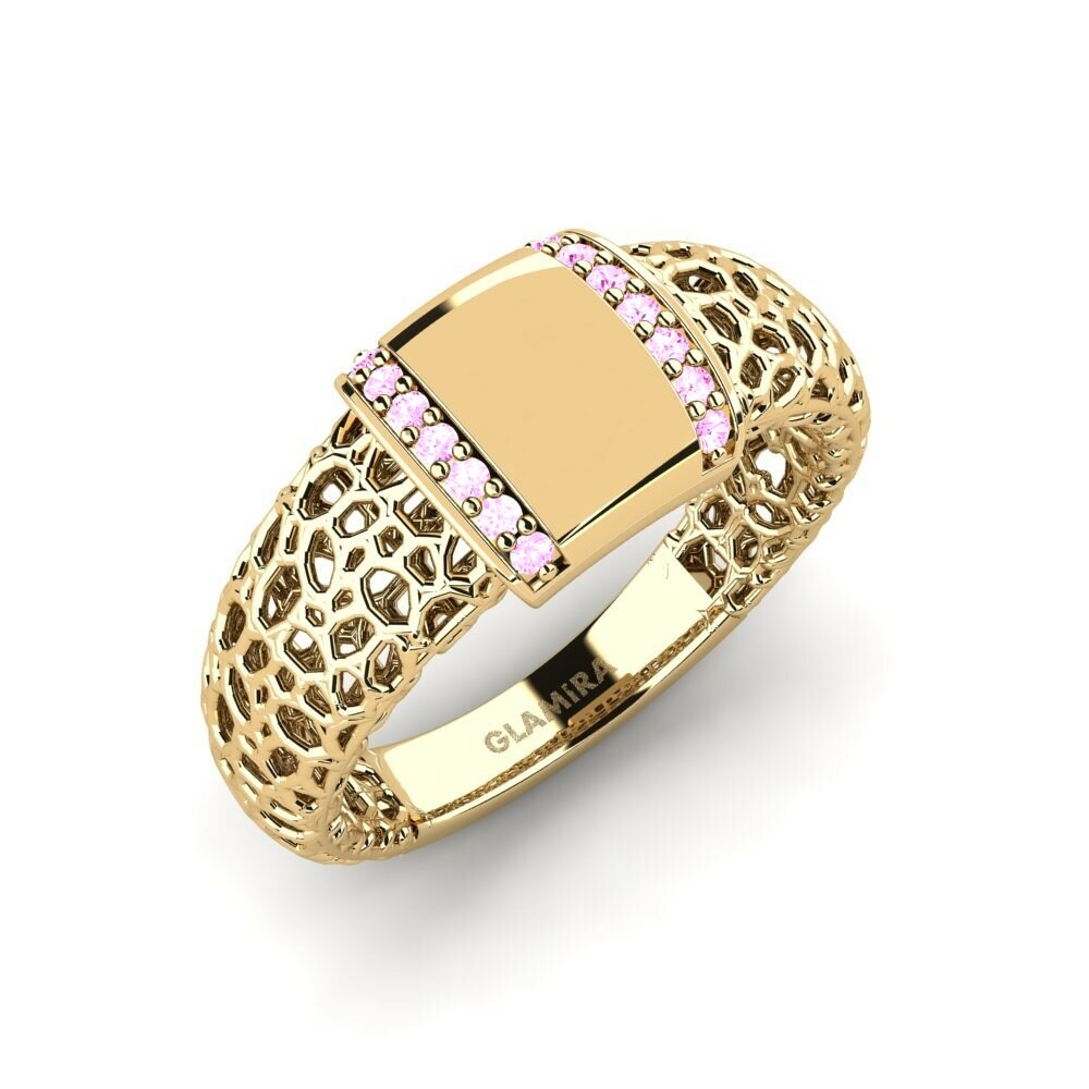 Anillo Titriat 14k Oro Amarillo Zafiro Rosado Fusión 0.112 Quilates Redondo