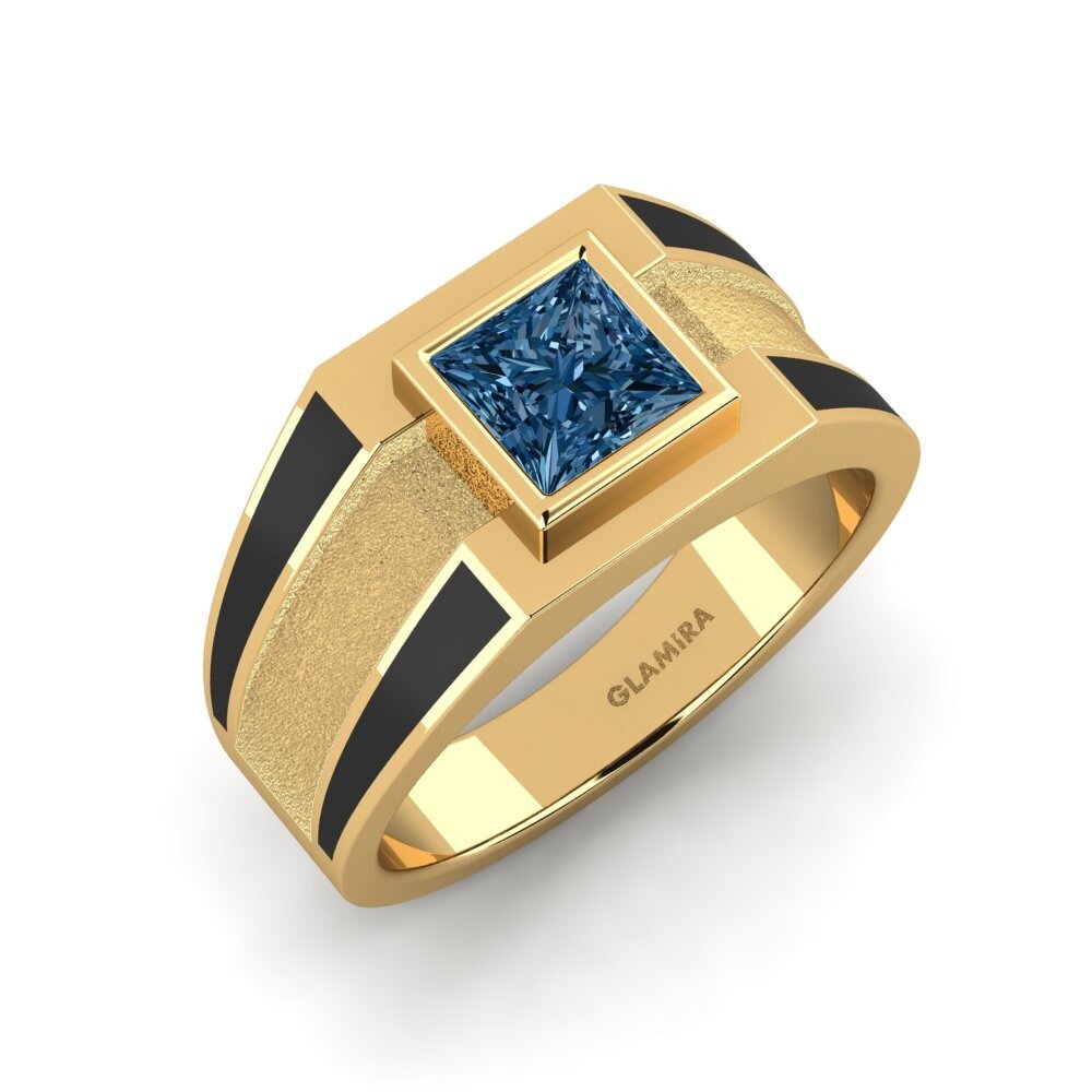 Oro Giallo 750 Diamante Blu Anello da uomo Titus
