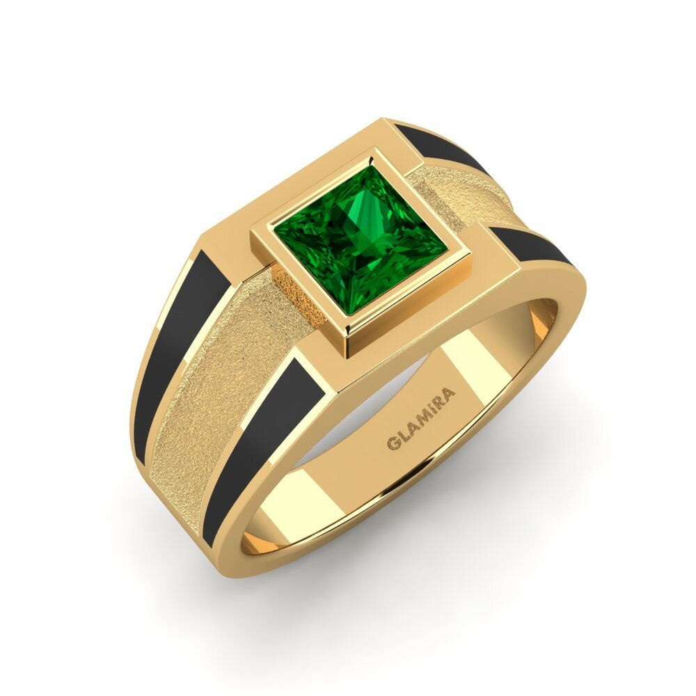 Oro Giallo 585 Zircone Verde Anello da uomo Titus