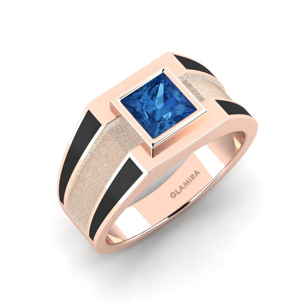 Oro Rosso 585 Zircone Blu Scuro Anello da uomo Titus