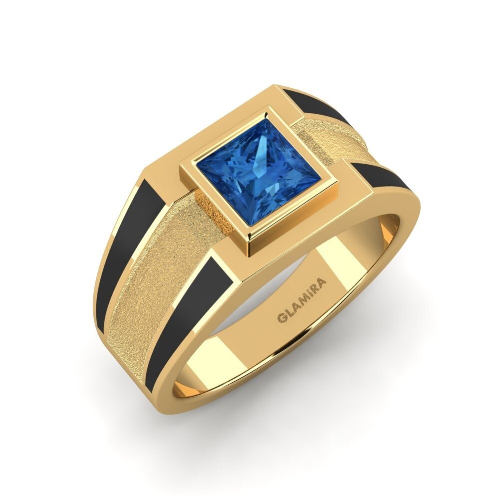 14ct Yellow Gold Dark Blue Zirconia Men's Ring Titus