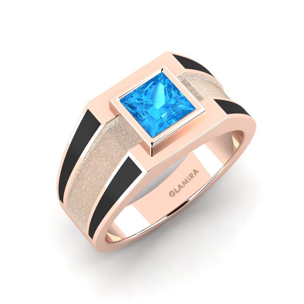 Oro Rosso 375 Topazio Azzurro Anello da uomo Titus