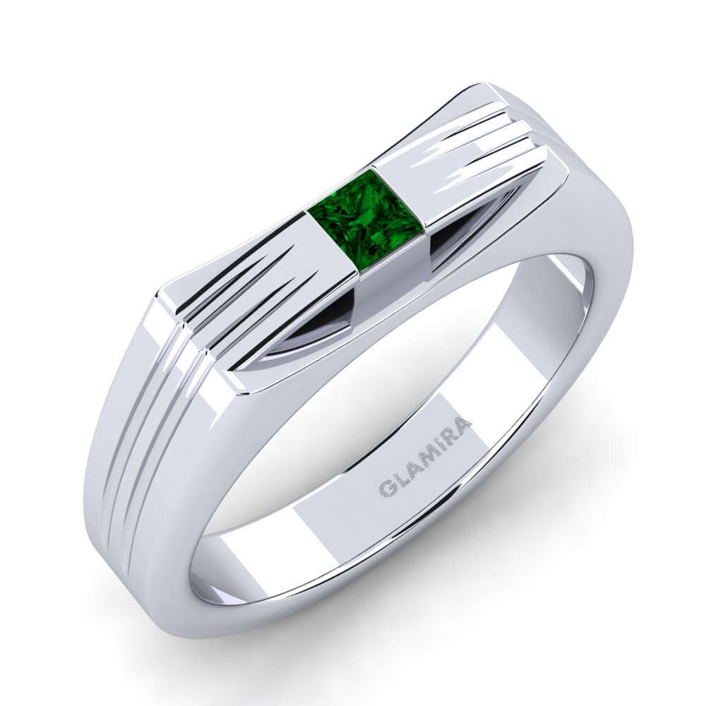 9ct White Gold Green Zirconia Men's Ring Tobias