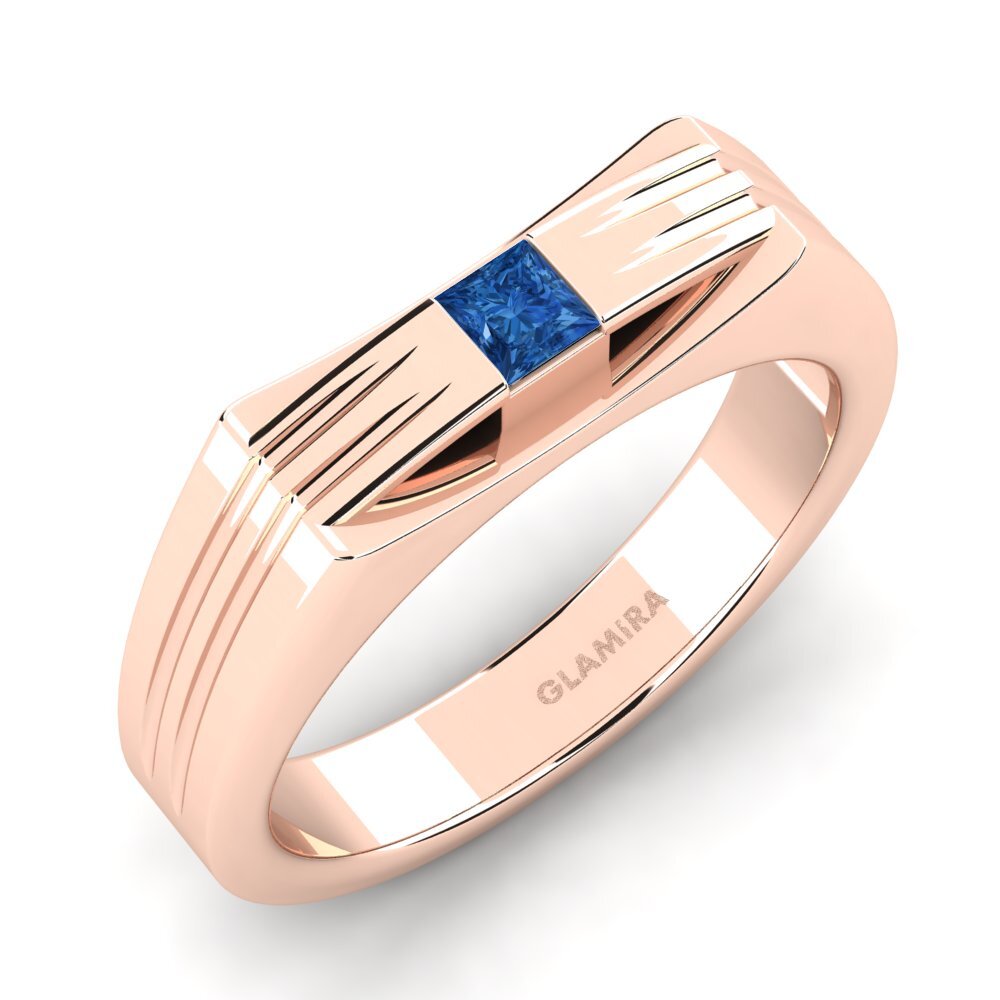 Oro Rosso 585 Zircone Blu Scuro Anello da uomo Tobias