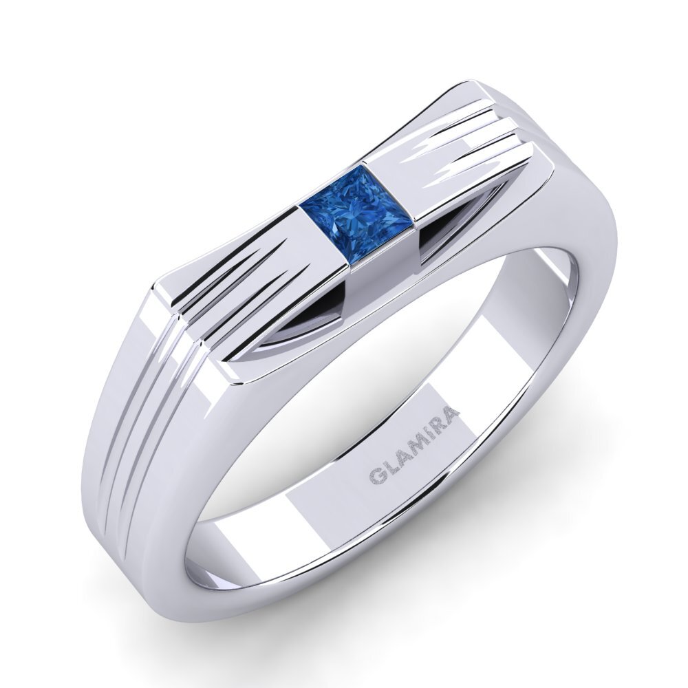 Oro Bianco 585 Zircone Blu Scuro Anello da uomo Tobias