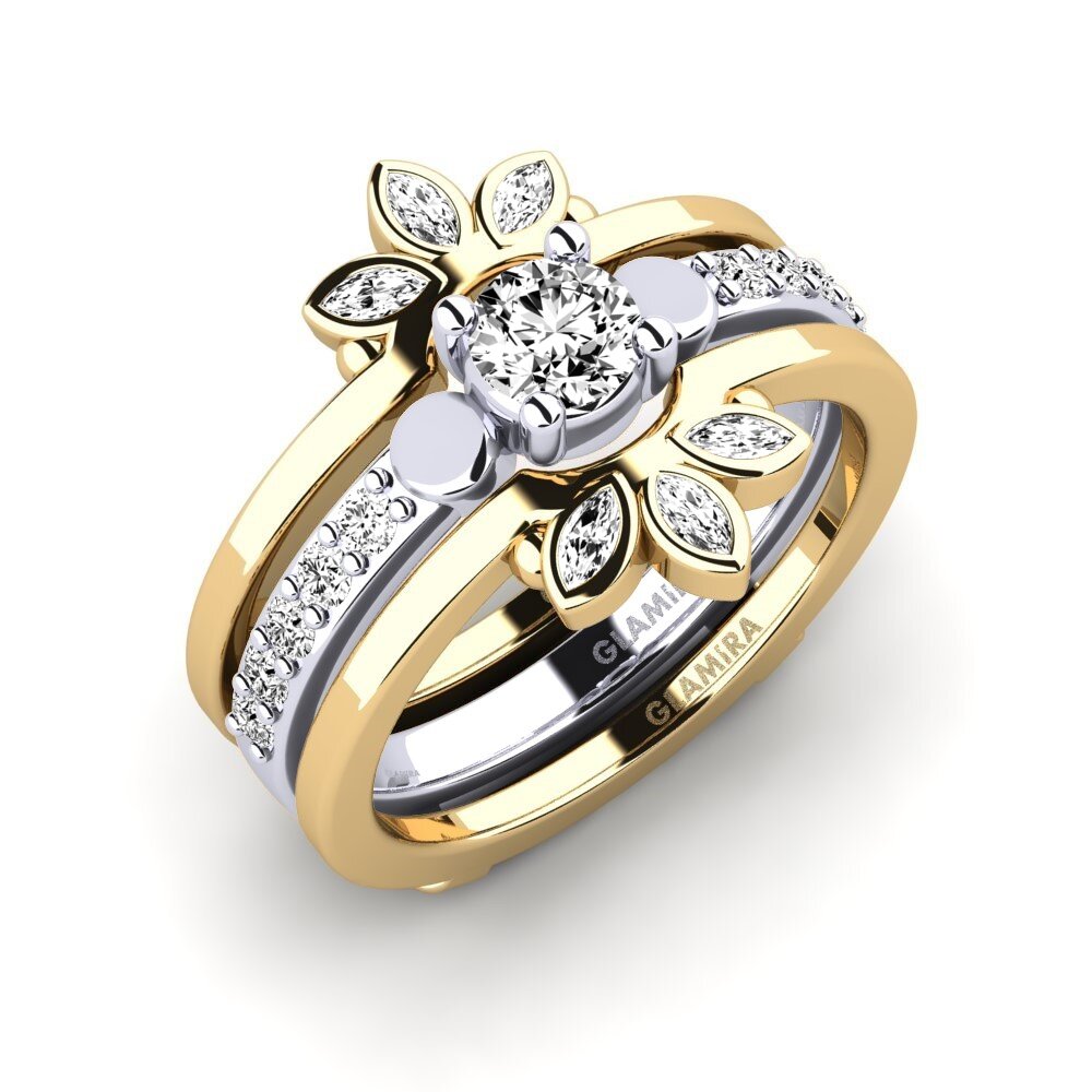 18ct Yellow & White Gold Moissanite Ring Todergea - SET