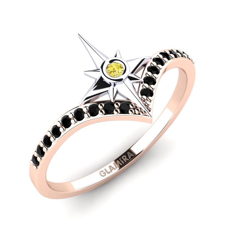 14k Oro Rosa & Blanco Zafiro amarillo Anillo Toliman