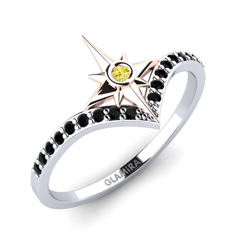 14k Oro Blanco & Rosa Zafiro amarillo Anillo Toliman