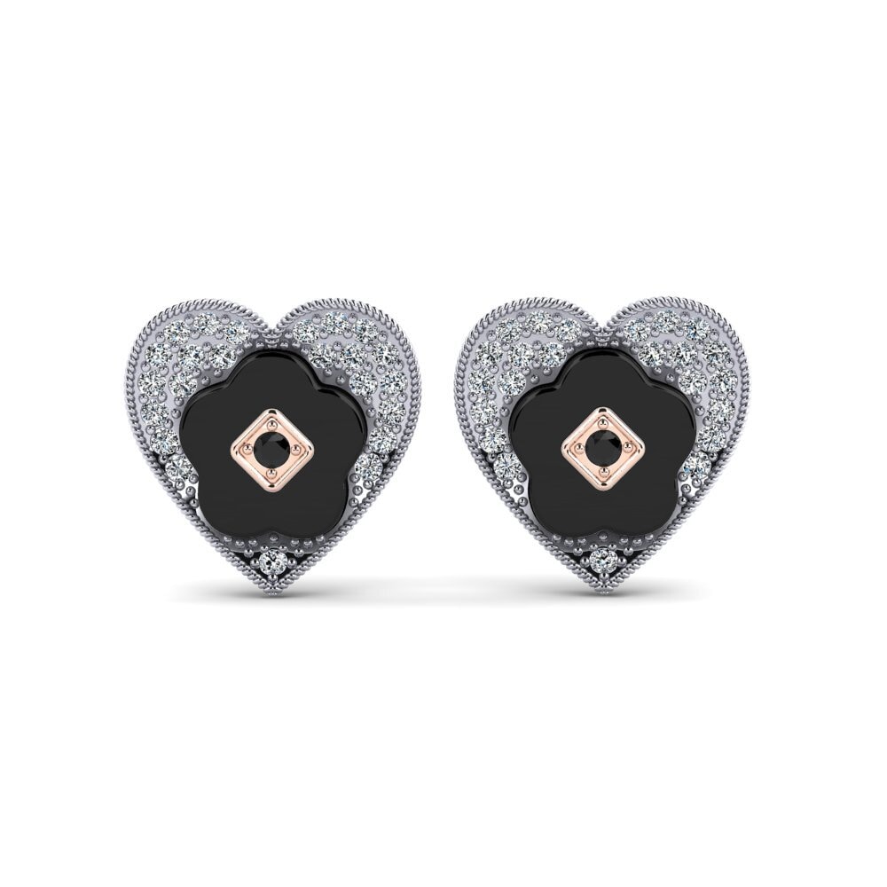 14ct White & Rose Gold Black Onyx Women's Earring Torgeson