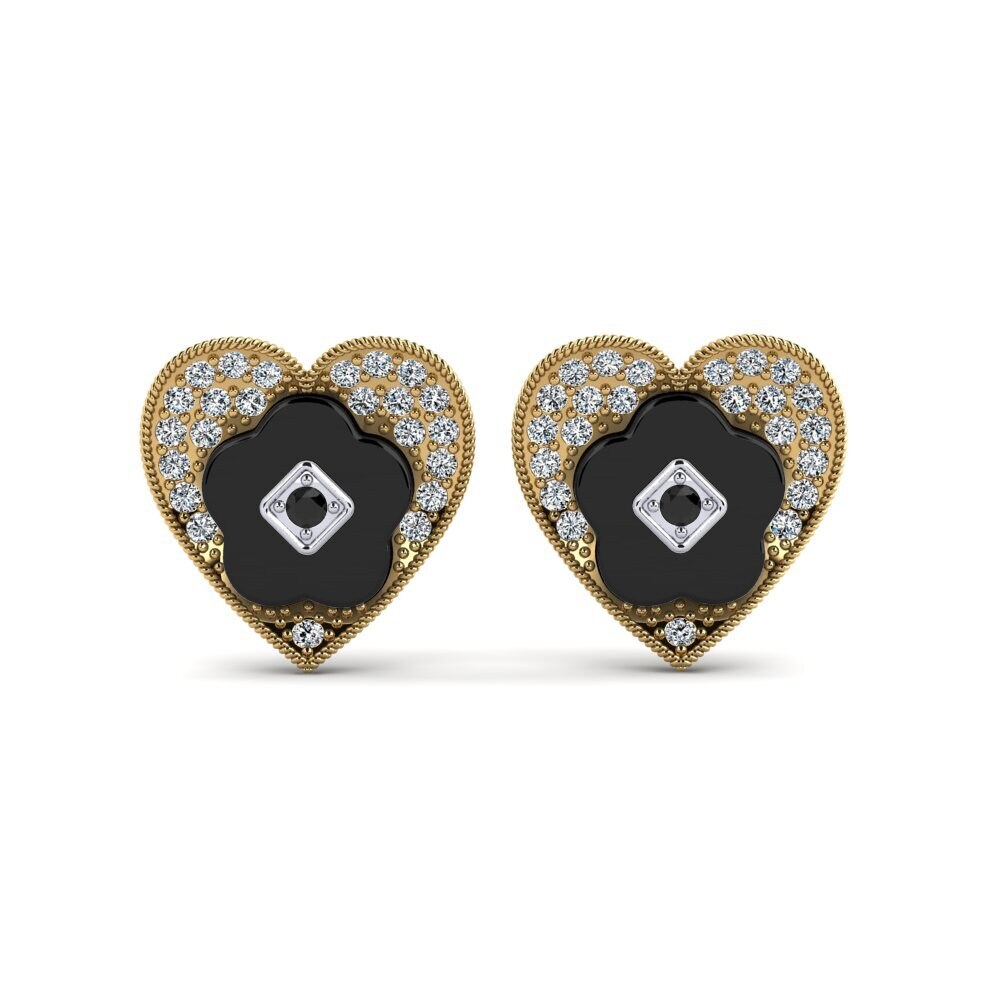 14ct Yellow & White Gold Black Onyx Women's Earring Torgeson