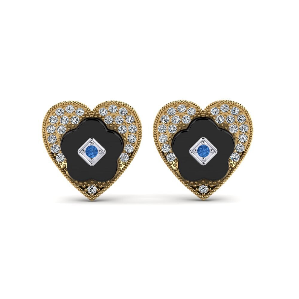 9ct Yellow & White Gold Dark Blue Zirconia Women's Earring Torgeson