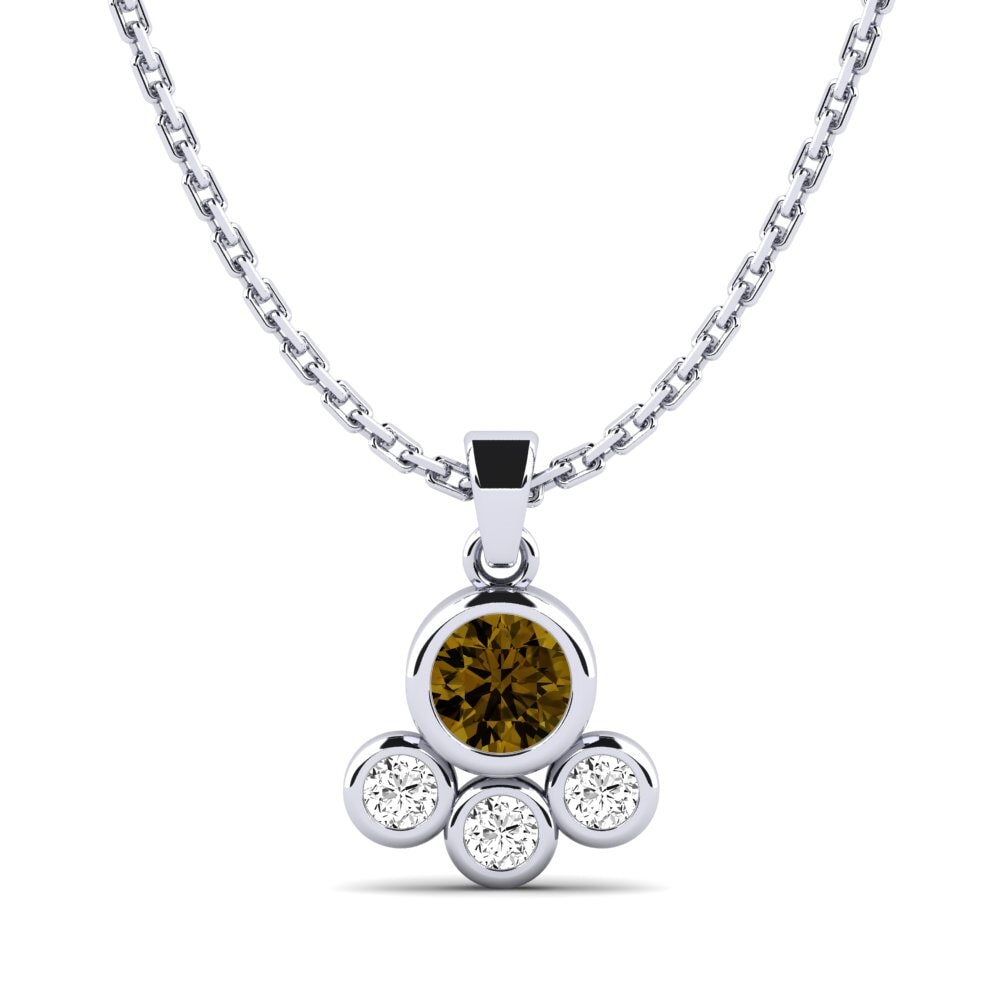 18k Oro Blanco Circón Marrón Colgante de Mujer Torima