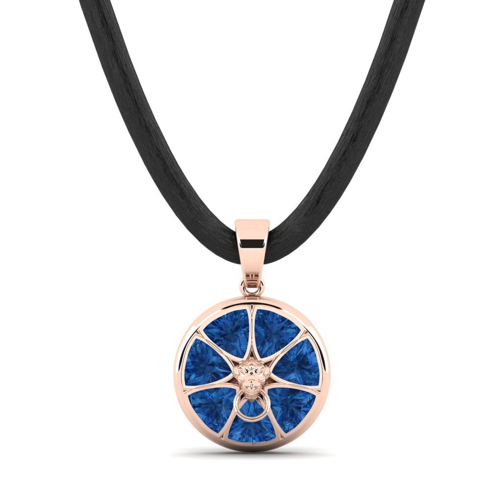 14K Rood Goud Donker Blauwe Zirkoon Heren hanger Torkoal
