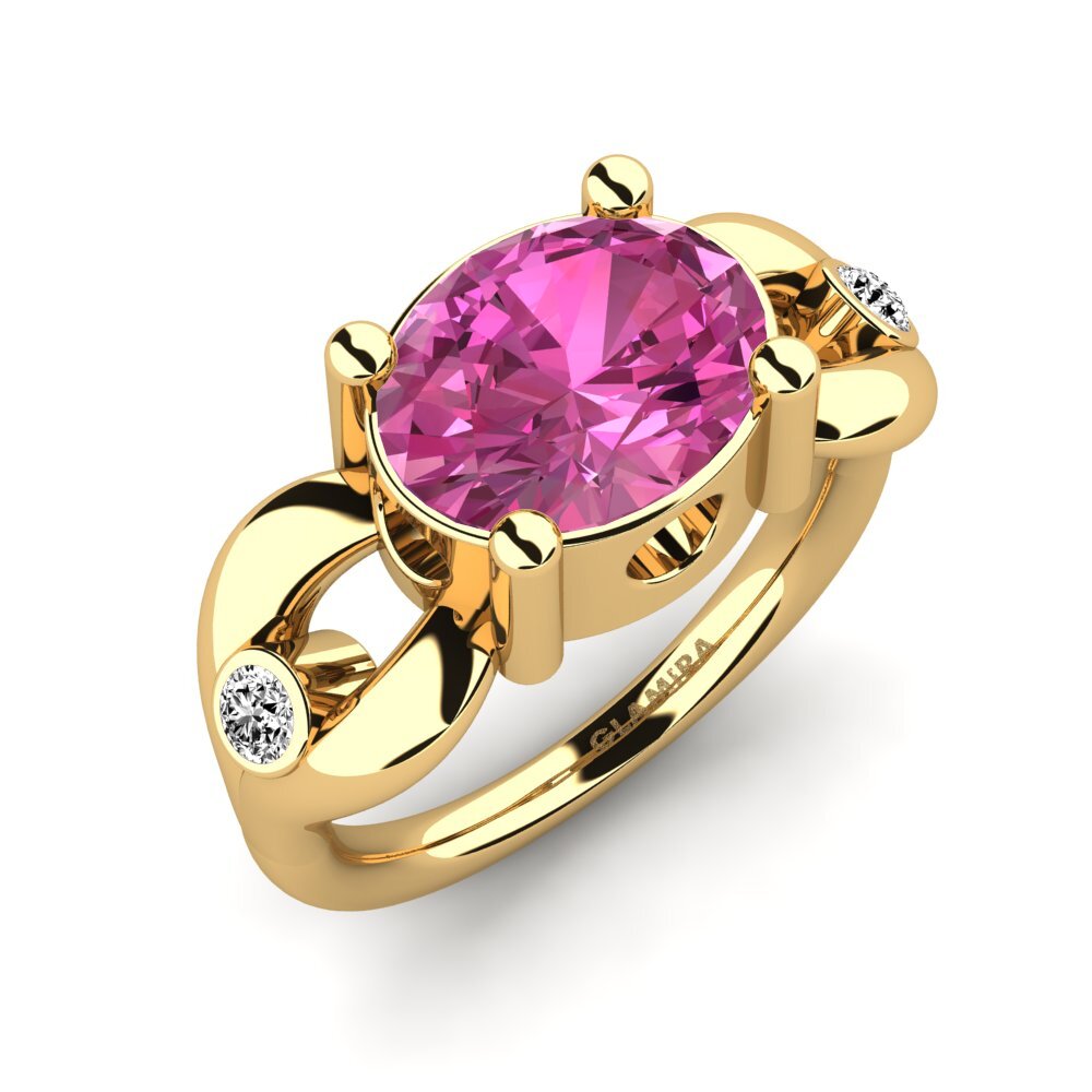 9k Oro Amarillo Topacio Rosa Anillo de compromiso Torresy