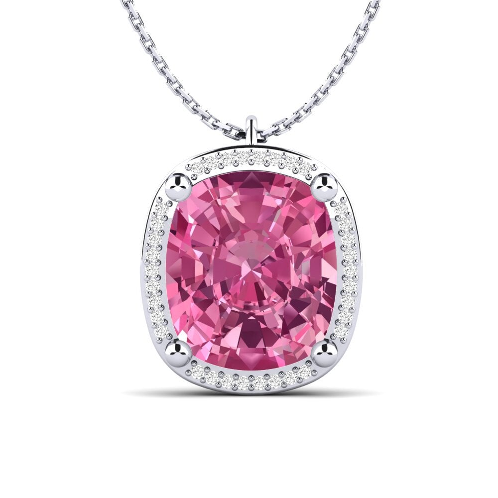 14k Oro Blanco Turmalina rosa Colgante de Mujer Toucan