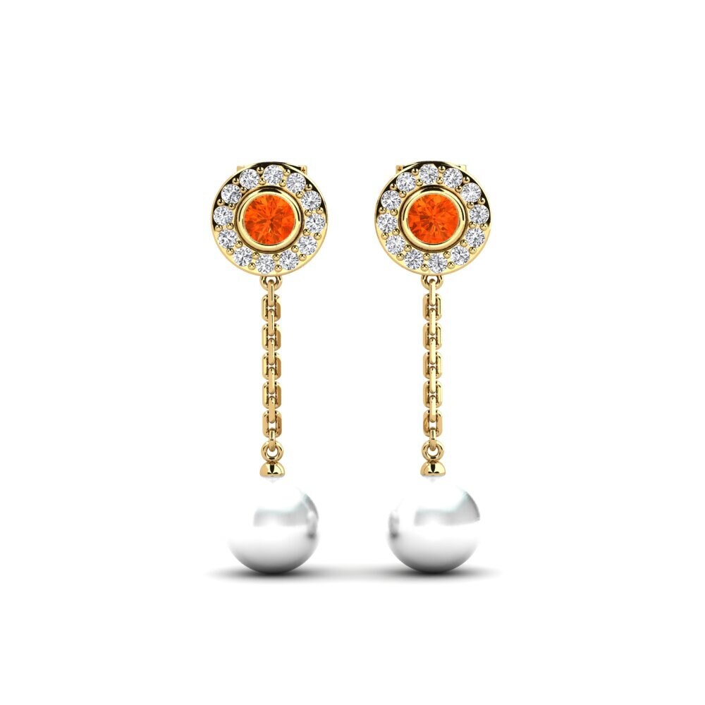 9ct Yellow Gold Fire Opal Women's Earring Tourisme