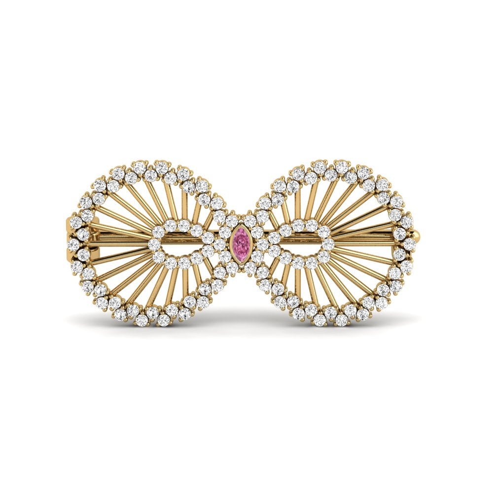 14ct Yellow Gold Rhodolite Garnet Brooch Tramline