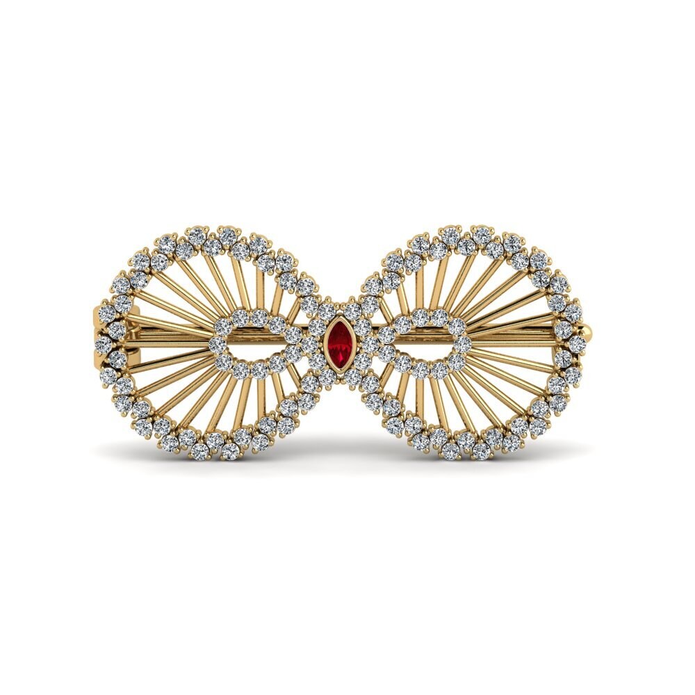 14ct Yellow Gold Red Zirconia Brooch Tramline