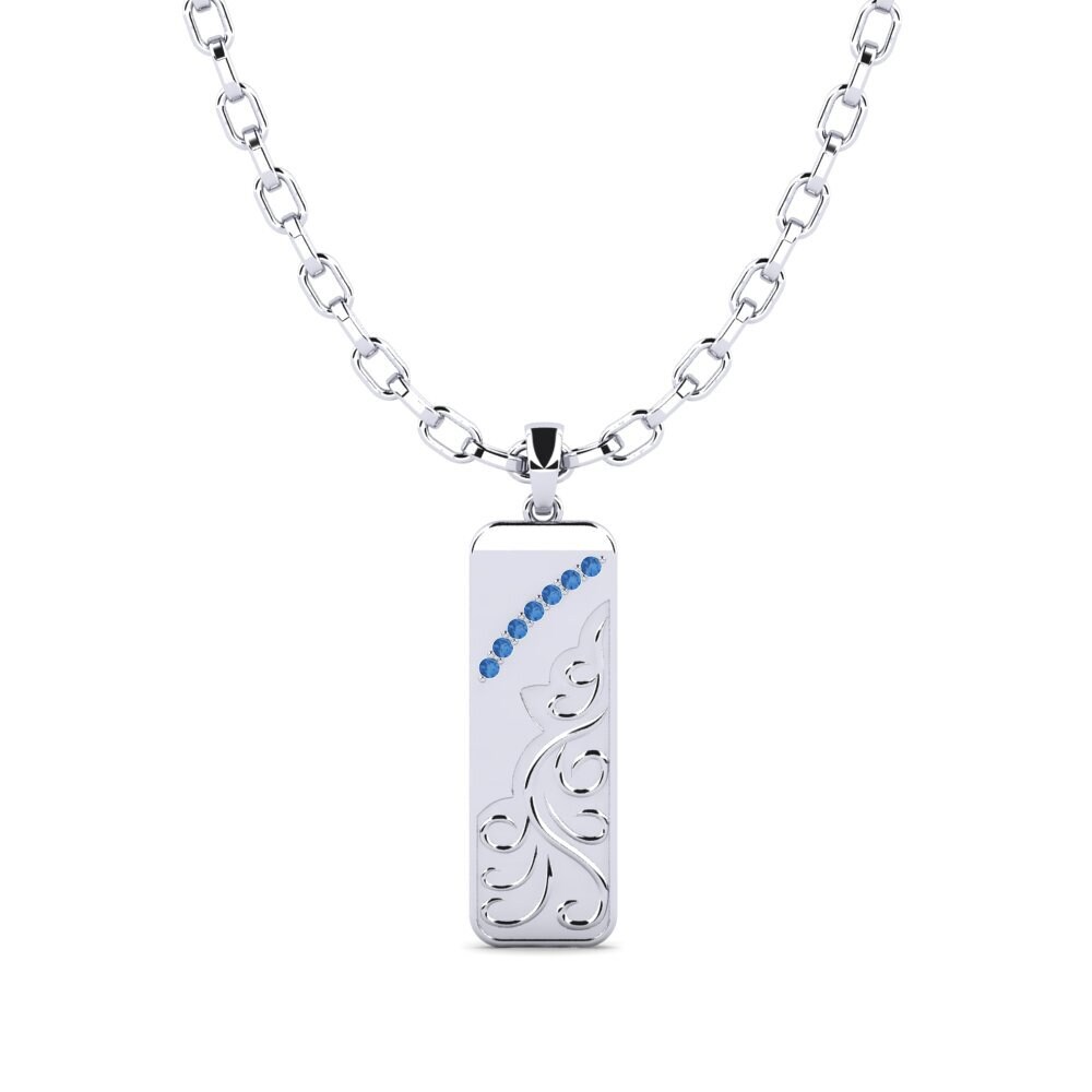 Or Blanc 585 Zircone Bleu Foncé Pendentif pour homme Tran