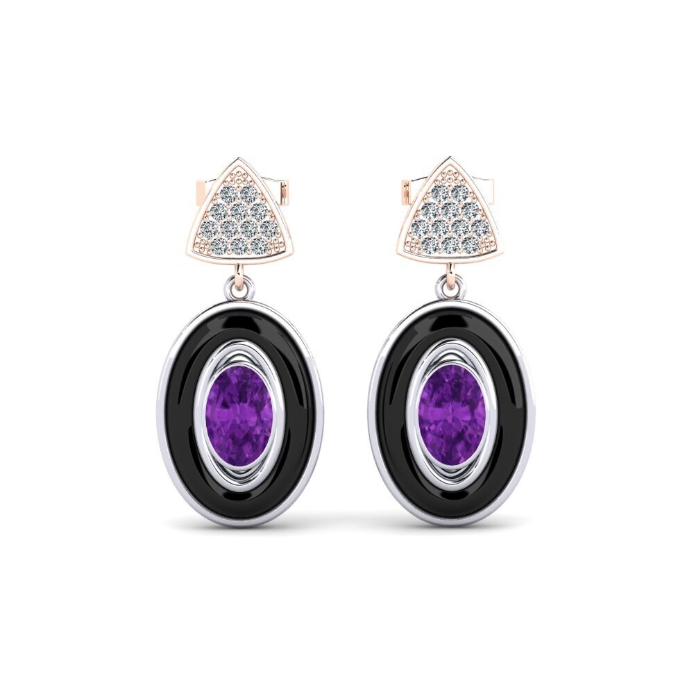 18ct White & Rose Gold Amethyst Women's Earring Trierty
