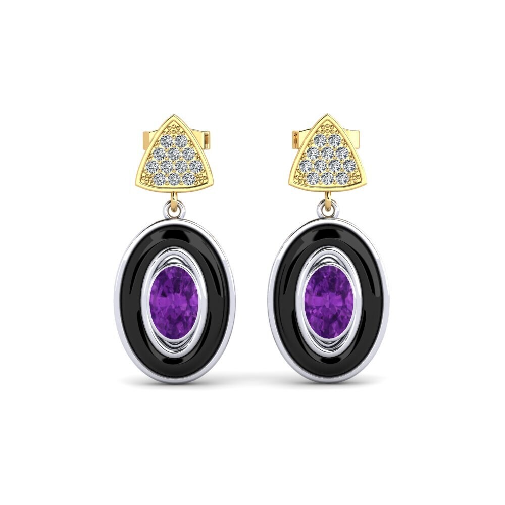 14ct White & Yellow Gold Amethyst Women's Earring Trierty