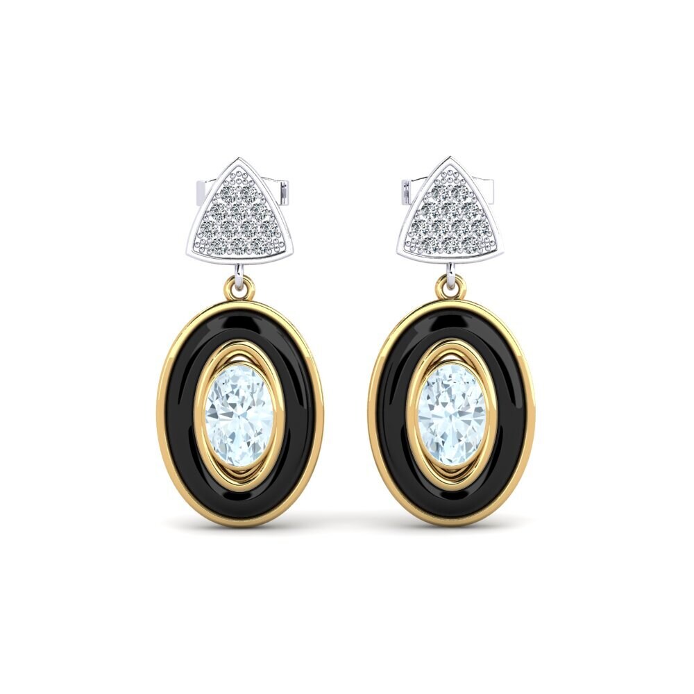 14ct Yellow & White Gold Aquamarine Women's Earring Trierty
