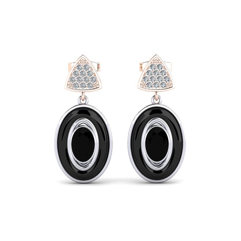 14ct White & Rose Gold Black Onyx Women's Earring Trierty