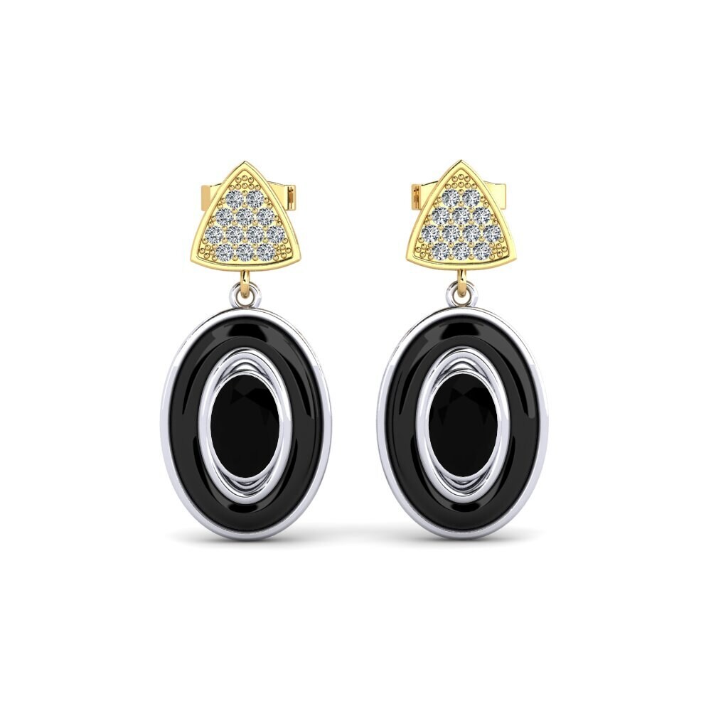 9ct White & Yellow Gold Black Onyx Women's Earring Trierty
