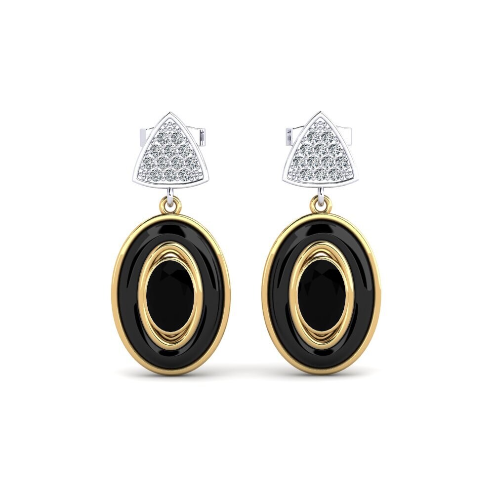 14ct Yellow & White Gold Black Onyx Women's Earring Trierty