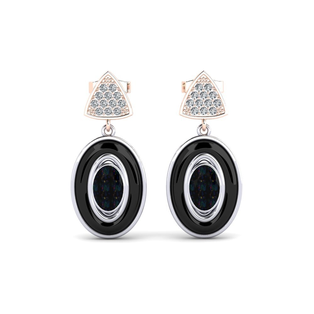 9ct White & Rose Gold Black Opal Women's Earring Trierty