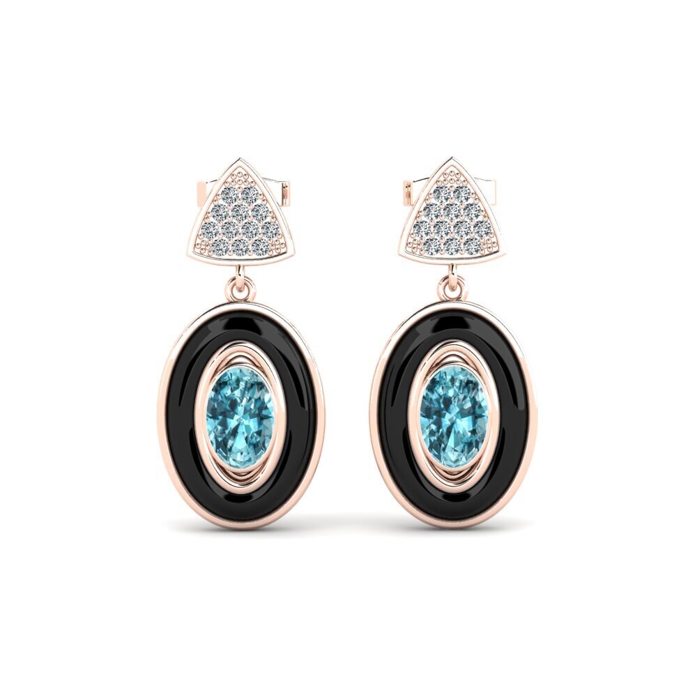 9ct Rose Gold Blue Zircon Women's Earring Trierty